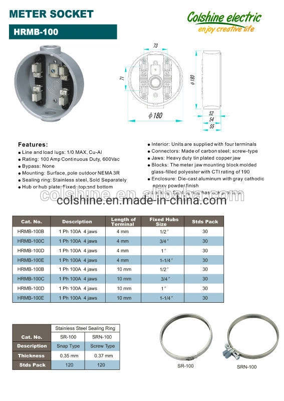 Single Phase 4 Jaws 5 Terminals Round Meter Socket Power Base