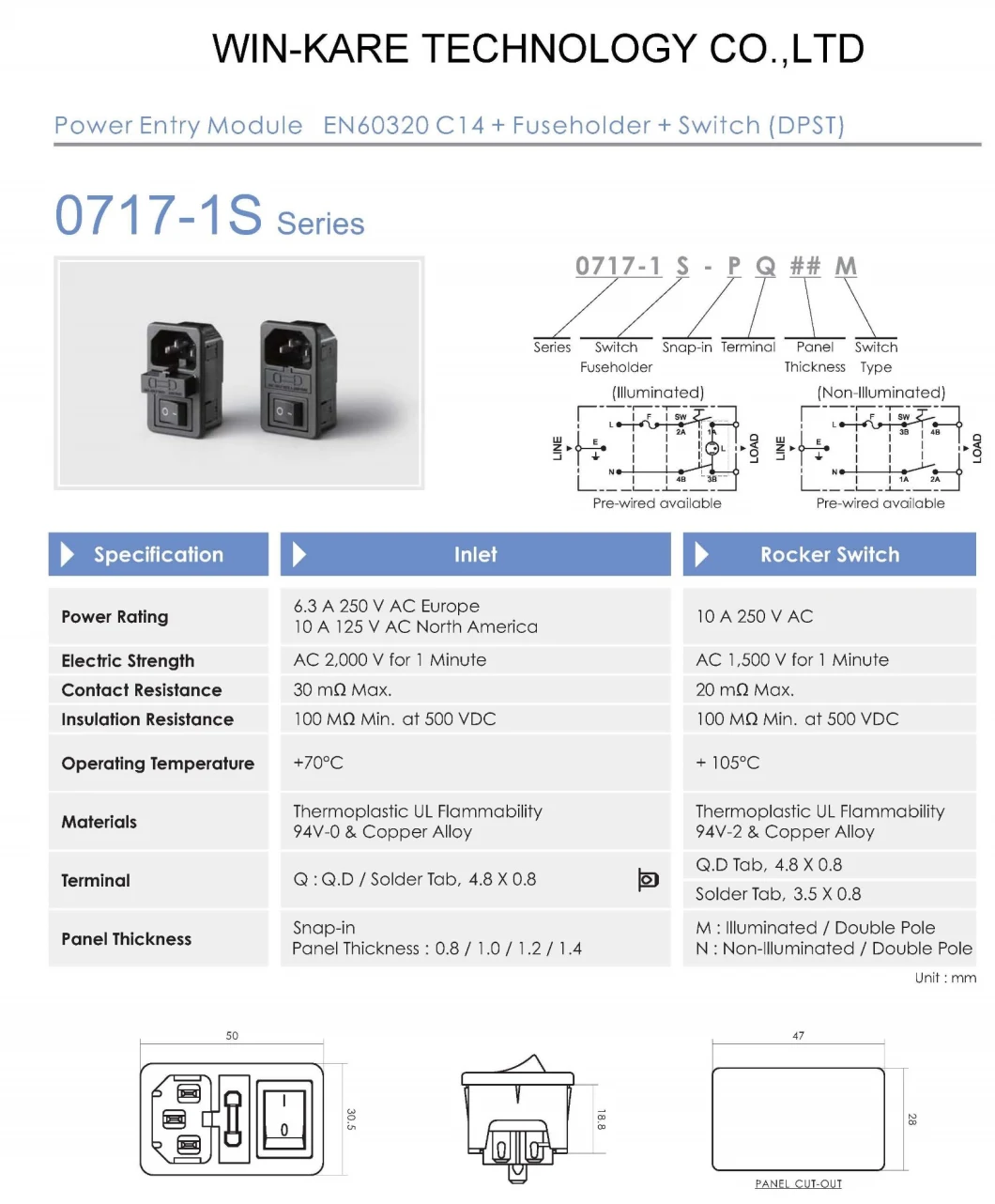 Male Power Socket 10A 250V Inlet Module Plug 1.6A 2A 5A 10A Fuse Switch with AWG Wiring Spade Crimp Terminals